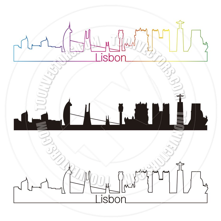 940x940 Lisbon Skyline Linear Style With Rainbow Ideas Lisbon, Skyline