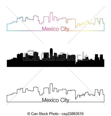 450x470 Mexico City Skyline Linear Style With Rainbow In Editable Vector File