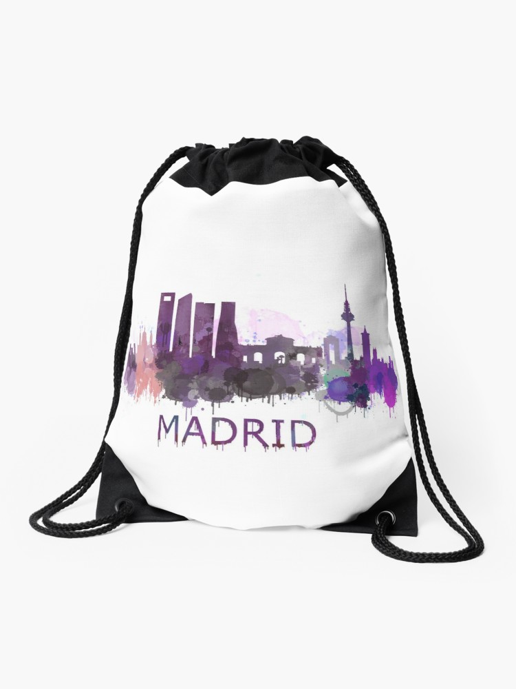 750x1000 Sp, Mad Madrid Spain City Skyline Watercolor Hq Drawstring Bag