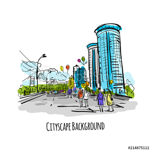 500x500 Sketch Of City Street For Your Design