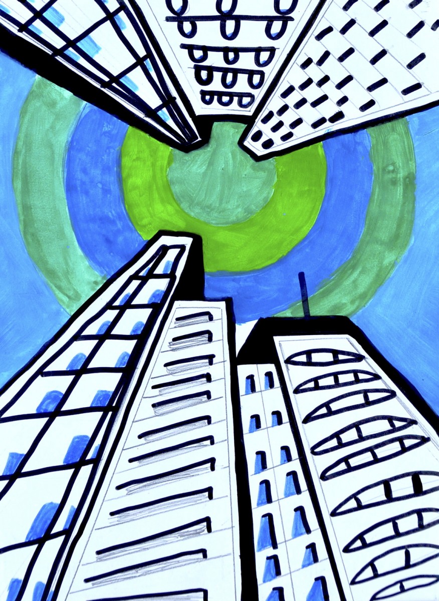 876x1200 Buildings In One Point Perspective