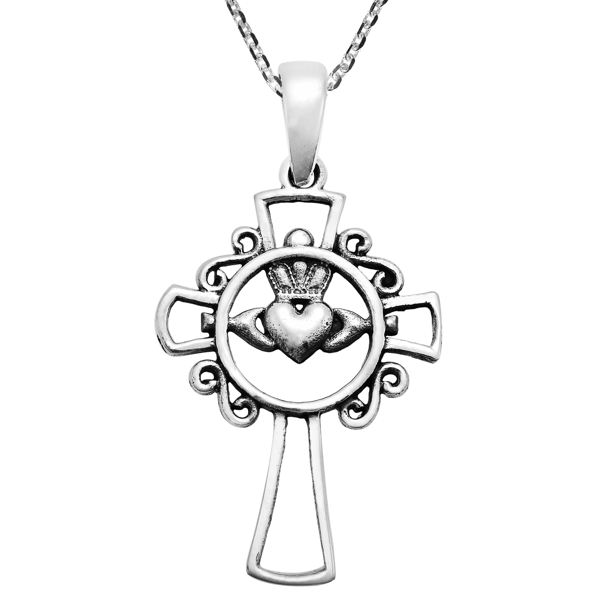 2000x2000 Stylish Claddagh Within A Cross Sterling Silver Necklace