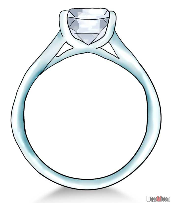 700x827 How To Draw A Diamond Ring, Step