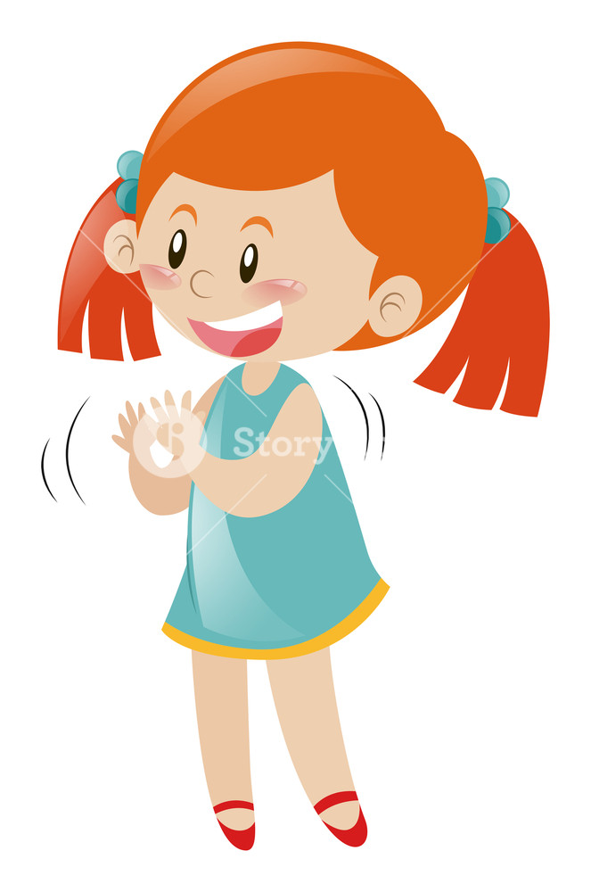 663x1000 Little Girl In Blue Dress Clapping Hands Illustration Royalty Free