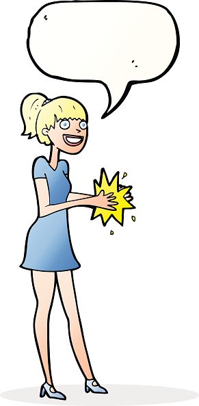 291x593 Cartoon Woman Clapping Hands With Speech Bubble Stock Vectors