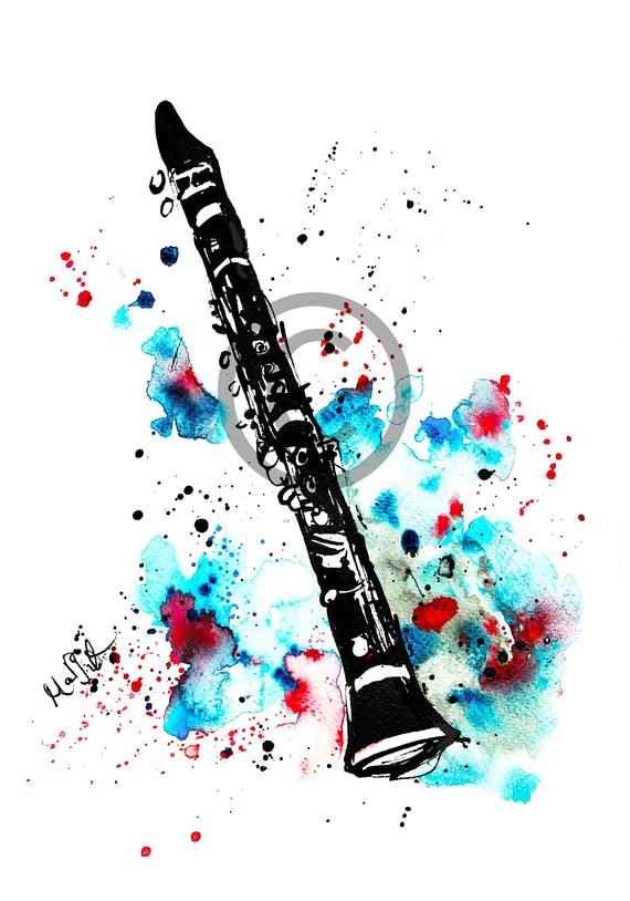 570x814 Clarinet Drawing Handmade Illustration Poster Art Wall Etsy