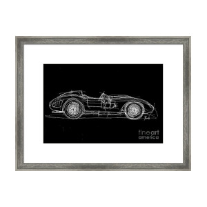 300x300 White Line Black Background Classic Car Original Handmade Drawing