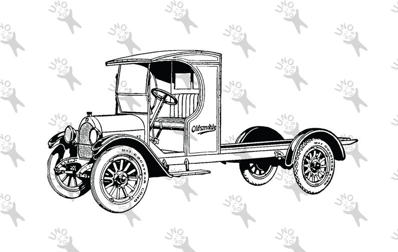 794x503 Vintage Truck Old Car Oldsmobile Drawing Digital Printable Etsy