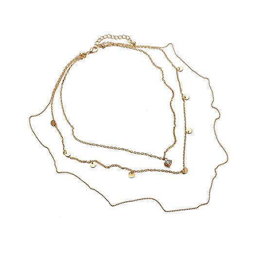 522x522 simple round diamond necklace multi layer alloy chain