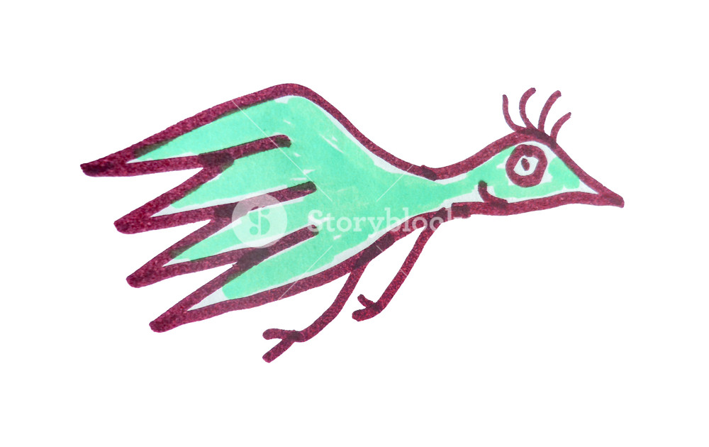 1000x630 Cartoon Kids Style Hand Draw Illustration Side View Bird Flying