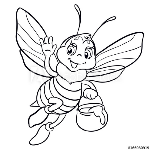 498x500 Cute Bee Flies With Clay Pot Full Of Honey Isolated On White