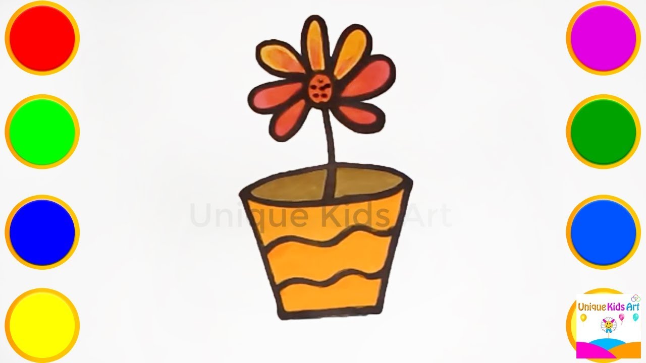 1280x720 How To Draw A Flower Clay Pot For Children Drawing Coloring