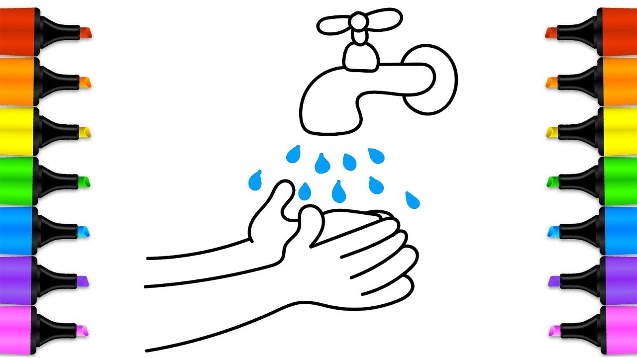 1280x720 How To Draw A Water Faucet Baby Wash Your Hands Coloring Book