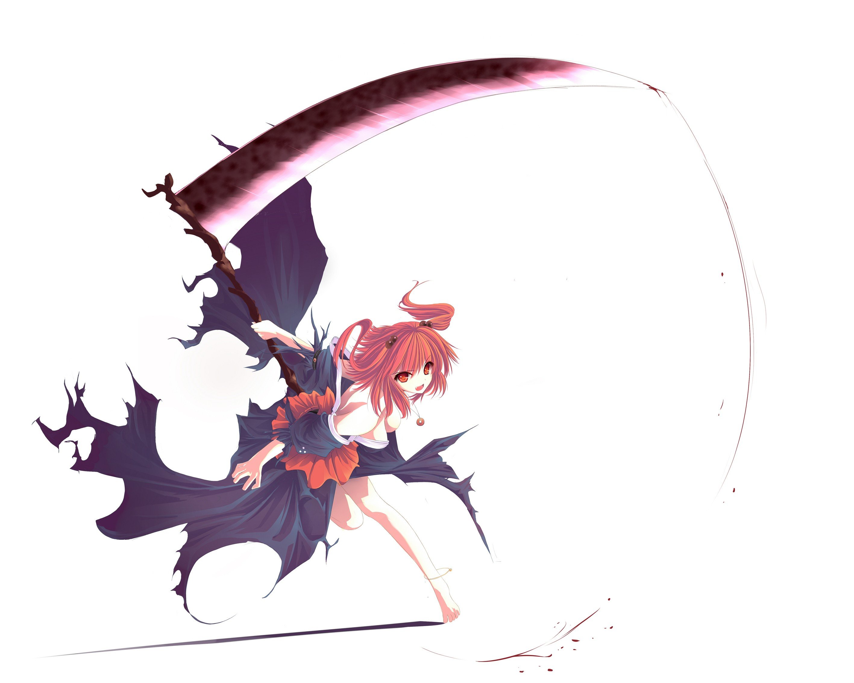2834x2267 touhou white scythe cleavage weapons red eyes onozuka komachi