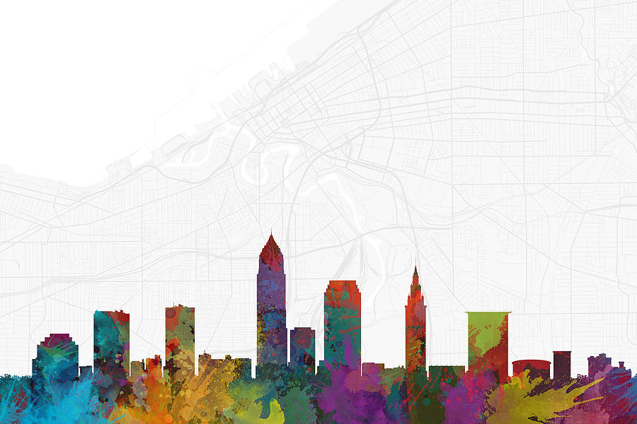 900x600 Cleveland Cityscape And Streetmap Skyline Digital Art