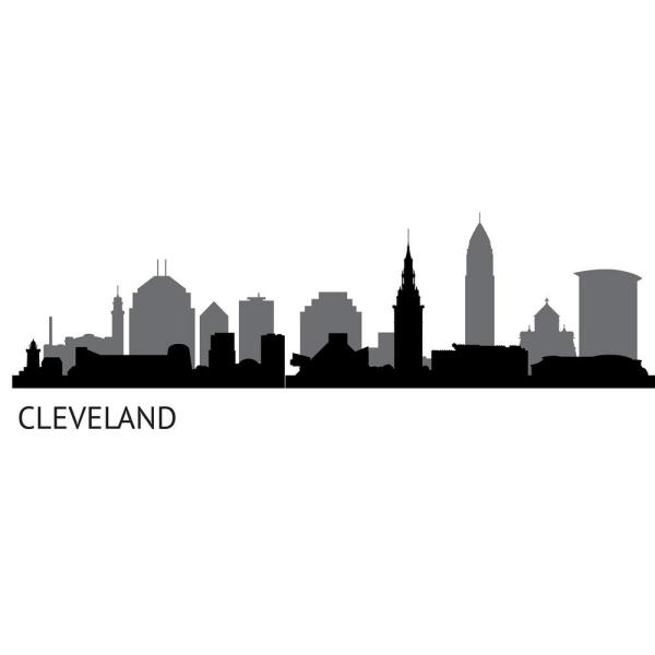 600x600 Wall Pops Black Cleveland Cityscape Wall Decal