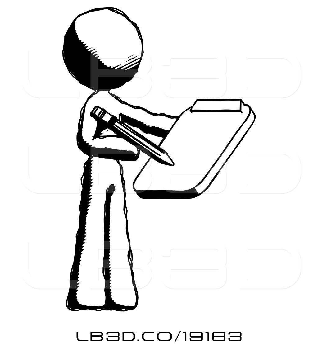 1024x1124 Illustration Of Ink Design Mascot Lady Using Clipboard And Pencil