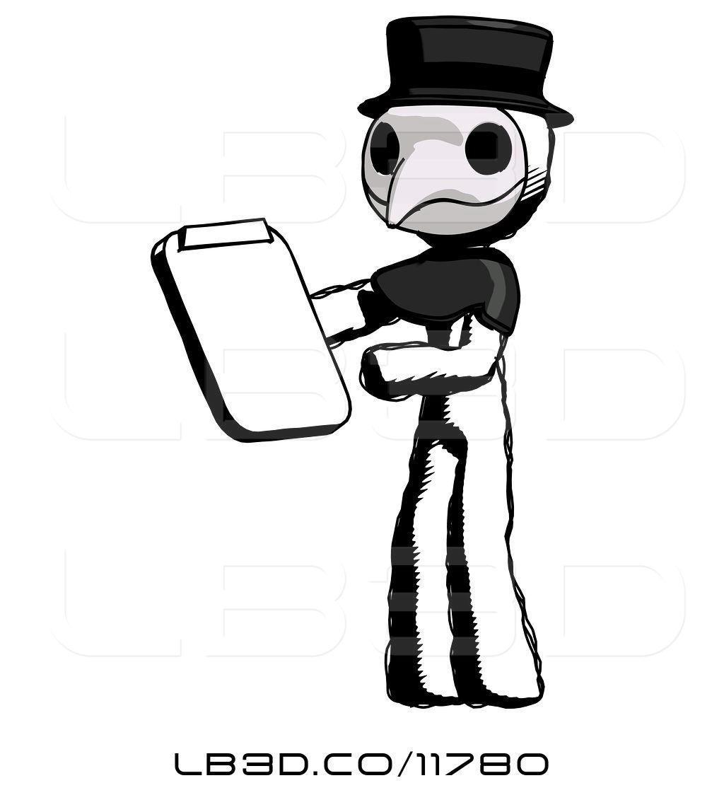 1024x1124 illustration of ink plague doctor guy reviewing stuff on clipboard
