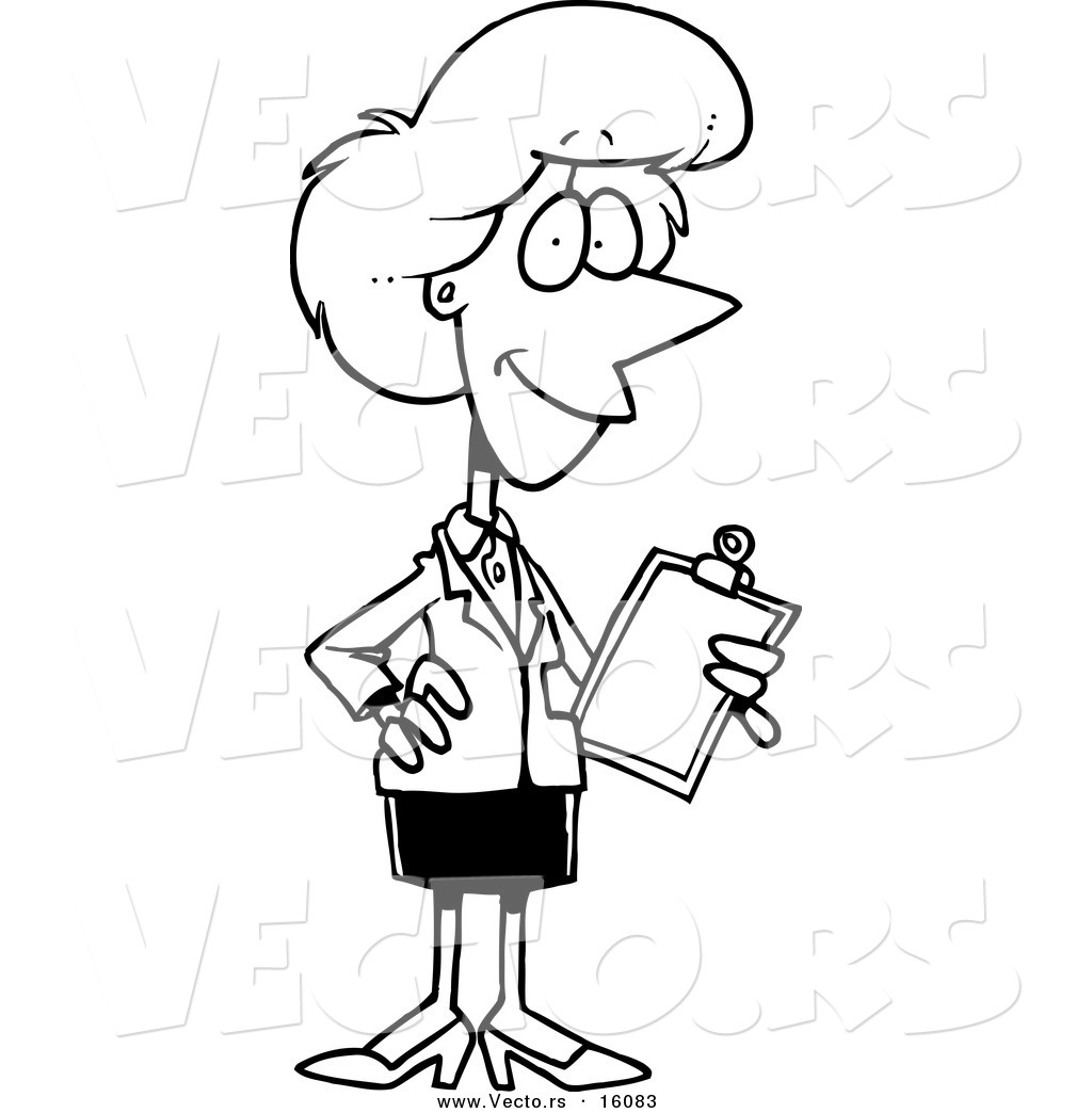 1024x1044 Vector Of A Cartoon Female Executive Holding A Clipboard