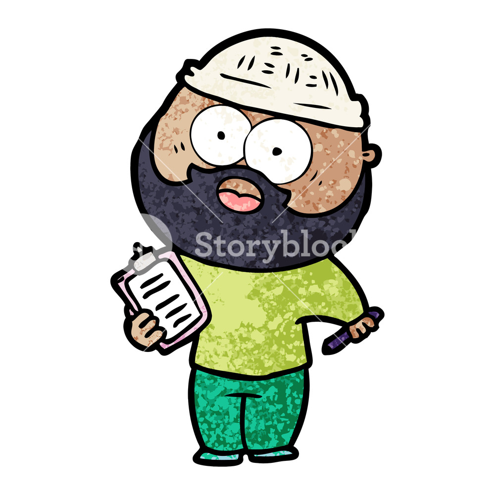 1000x1000 Cartoon Bearded Man With Clipboard And Pen Royalty Free Stock