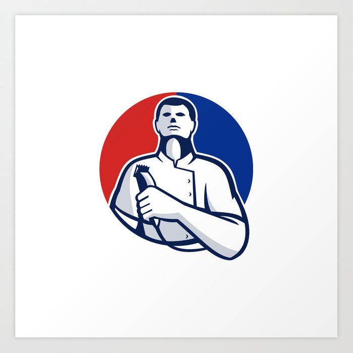 700x700 Barber With Hair Clipper Front Circle Retro Art Print