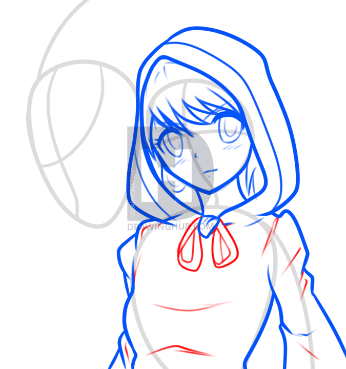 675x720 How To Draw Riding Hood And The Wolf, Step