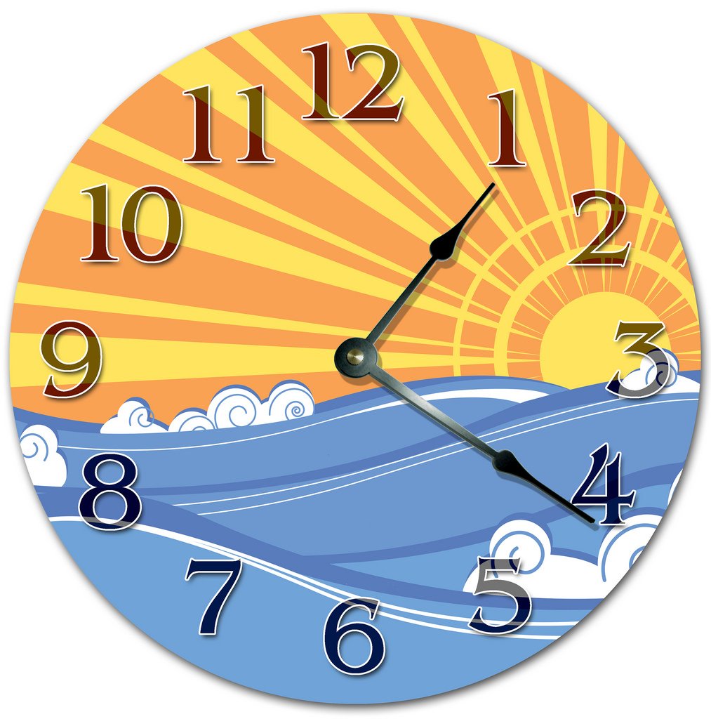 1013x1024 Sugar Vine Art Beach Sunset Vector Drawing Clock