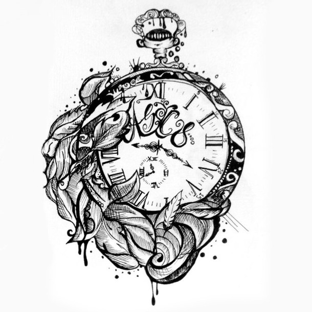 610x610 Sketch Style Clock Tattoo Design
