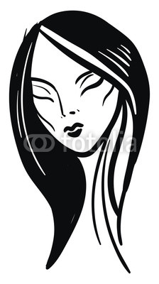 224x400 Simple Black And White Sketch Of A Girl With Closed Eyes Vector