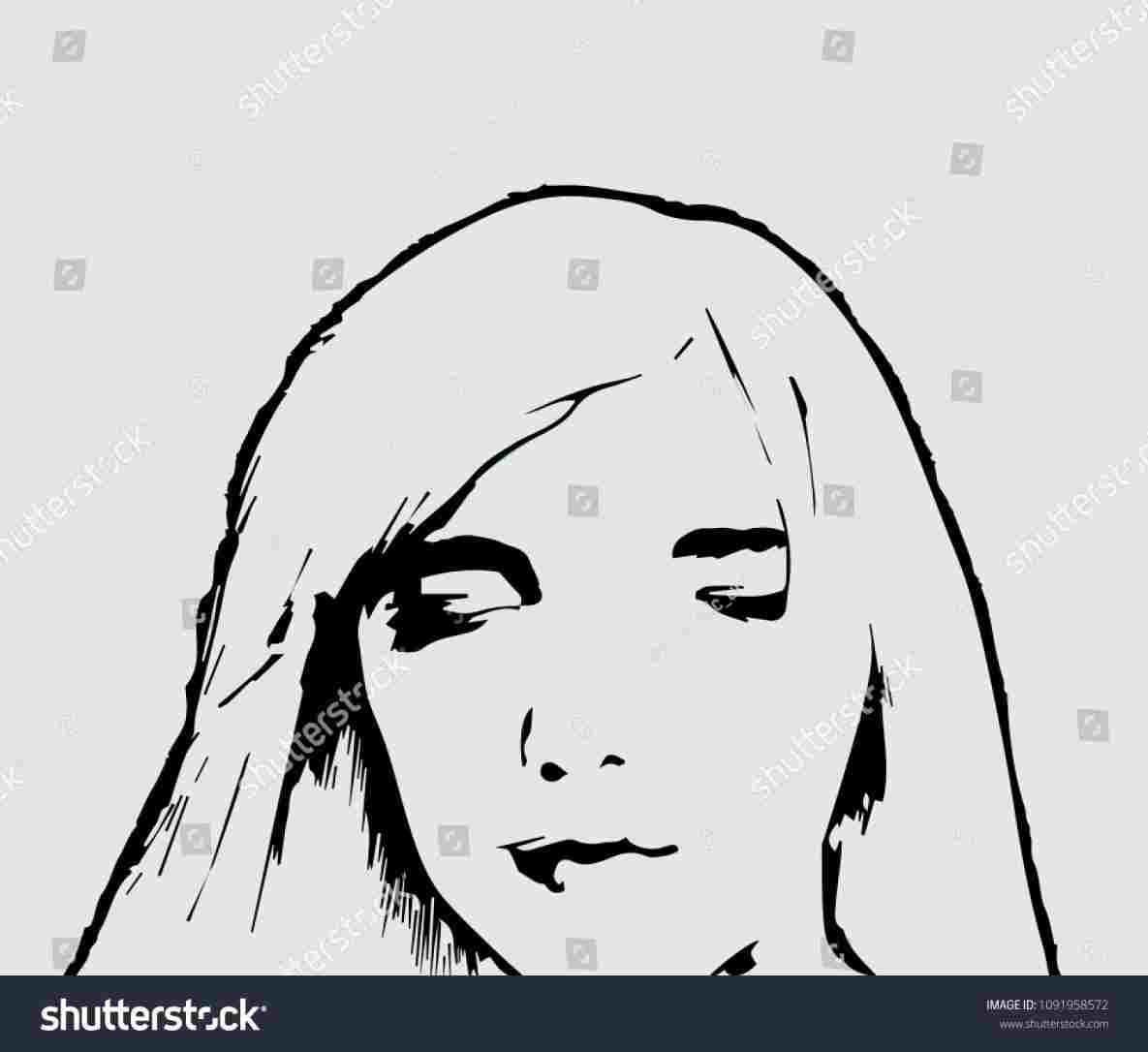 1185x1086 Drawing Of Girl With Eyes Closed Woman High Quality Free