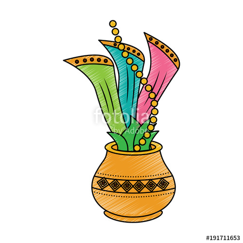 500x500 Hindu Pot With Cloth Leaves Decoration Culture Vector Illustration