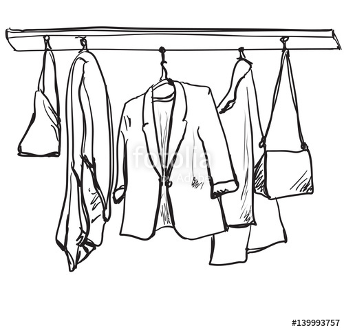 500x480 Hand Drawn Illustration With Fashionable Clothes On Hangers