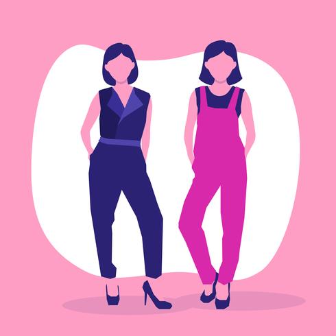 490x490 fashionable stylish young girl in modern overalls clothing vector