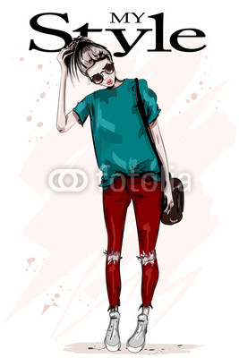 267x400 Hand Drawn Beautiful Young Woman In Fashion Clothes Stylish Blond