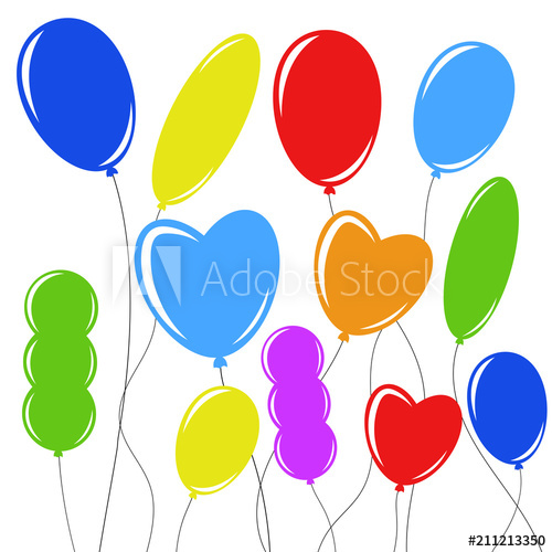 500x500 Set Of Flat Colored Isolated Balloons On The Clothesline Simple
