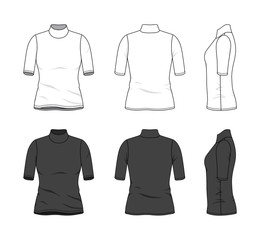 260x240 Blank Clothing Templates Of Rollneck Top, Tee In Front, Side, Back