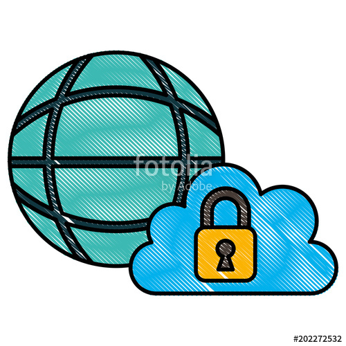 500x500 Cyber Security World Cloud Computing Padlock Vector Illustration