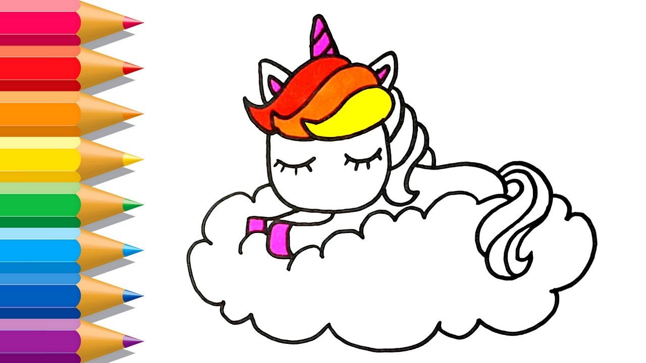 1280x720 How To Draw Unicorn On A Cloud Easy Cloud And Unicorn Coloring