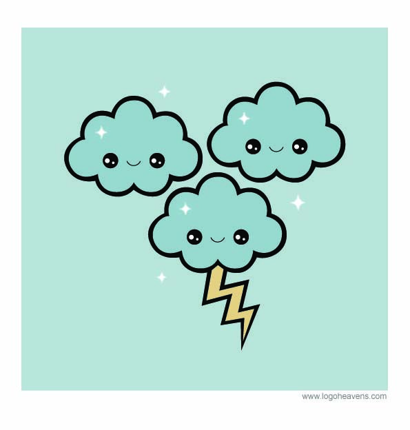 595x624 Kawaii Lightning Clouds Free Illustration Vector Logo