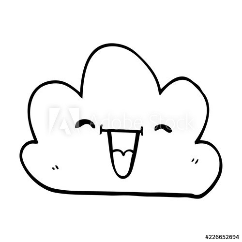 500x500 Line Drawing Cartoon Happy Grey Cloud