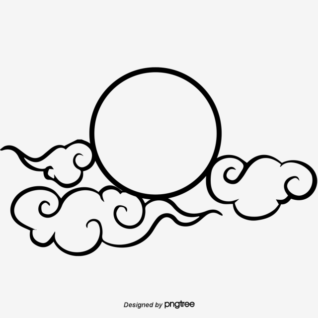 640x640 line drawing clouds moon, line vector, moon vector, moon clipart