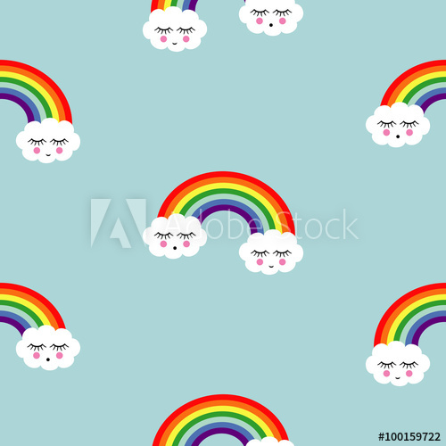500x500 Rainbow Background Seamless Pattern With Smiling Sleeping Clouds