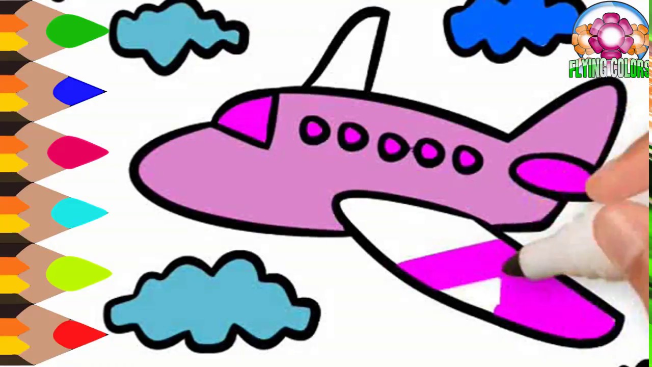 1280x720 How To Draw An Aeroplane For Kids, Clouds Drawing And Coloring