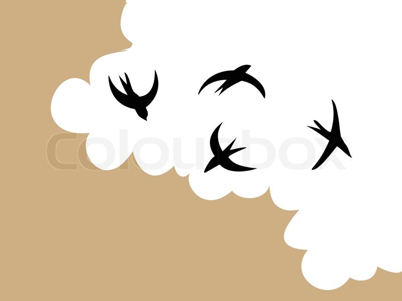 800x599 Swallows In Sky On Cloudy Background, Stock Vector Colourbox
