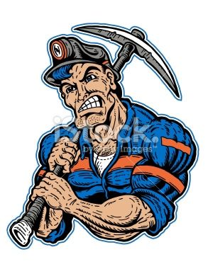 293x380 mean cartoon coal miner with large muscles holding a pickaxe