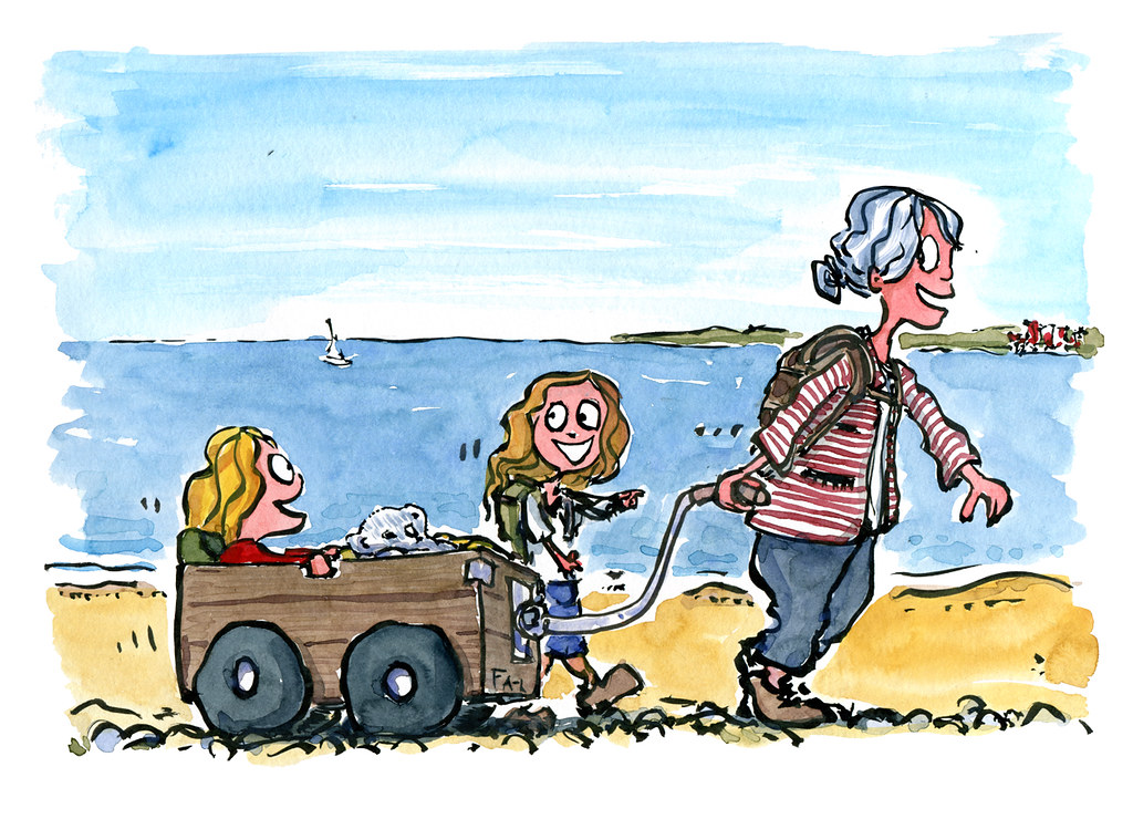 1024x740 Illustration Hiking Grandmother Wagon Kids Coast