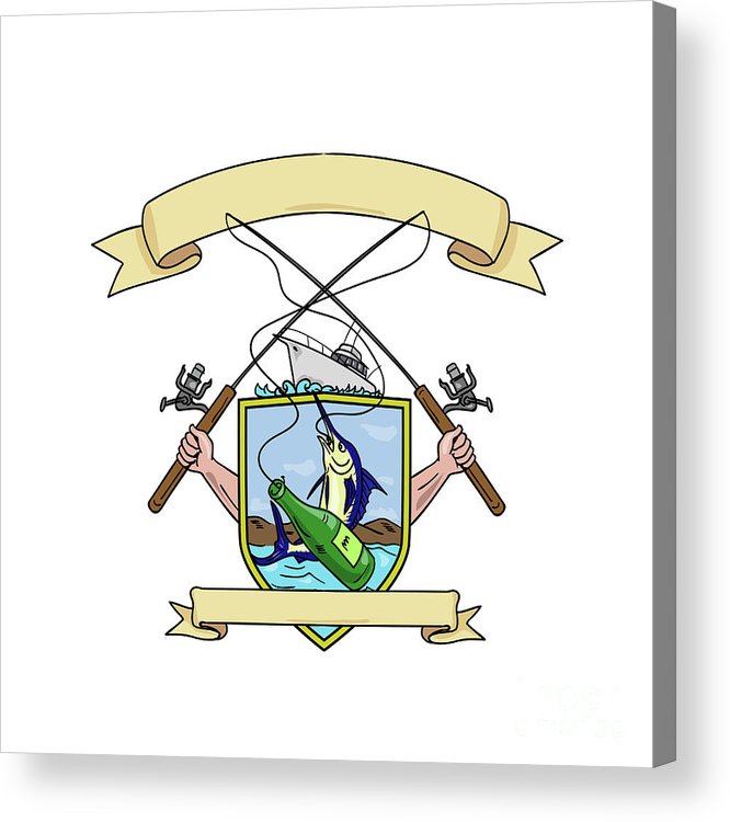 666x750 Fishing Rod Reel Blue Marlin Fish Beer Bottle Coat Of Arms Drawing