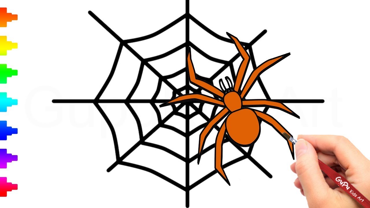 1280x720 Spider Drawing Coloring For Kids, Draw Spider Web Step