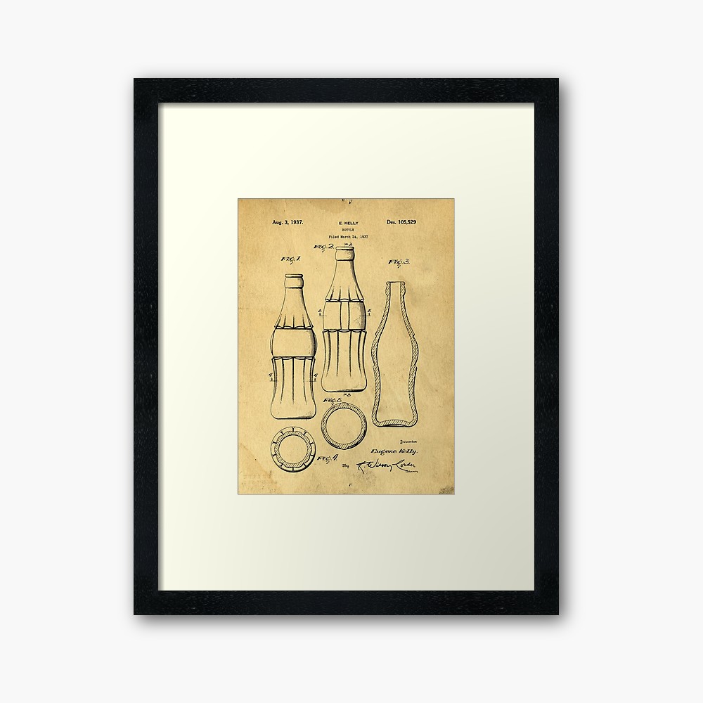 1000x1000 Coca Cola Bottle Patent Art Blueprint Drawing Framed Art