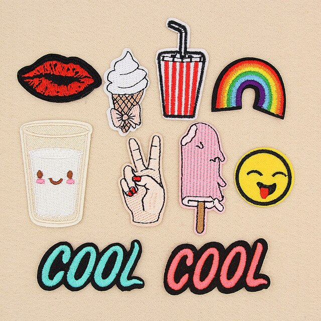 640x640 embroidered iron on patches yeah cool smile lips icecream rainbow